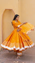 Pomcha Jaipur Amber Orange Taffeta Silk Anarkali Set